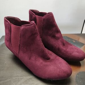 Marabella cranberry color size 6.5 wedge heel booties soft suede